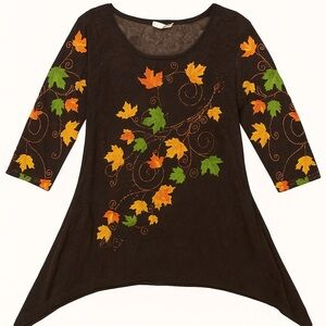 Collections Etc. Fall Leaf Embroidered Tunic Top (M)